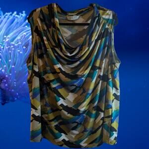 Kasper 3XL sleeveless cowl neckline multi color polyester blend stretch blouse